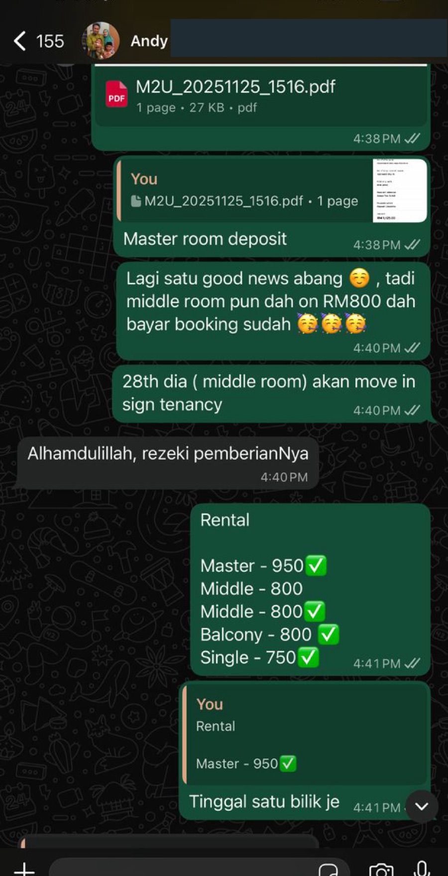 Encik Andy 5 rooms rental secured